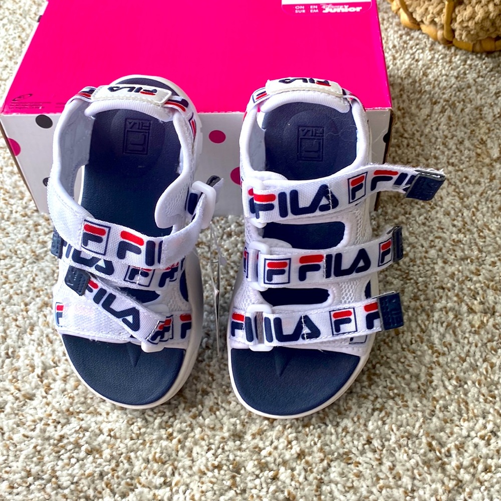 Fila Unisex Kids Disruptor Sandals White Navy Blue Red Size 11 Youth
